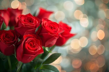 Bouquet of Red Roses with Bokeh Background