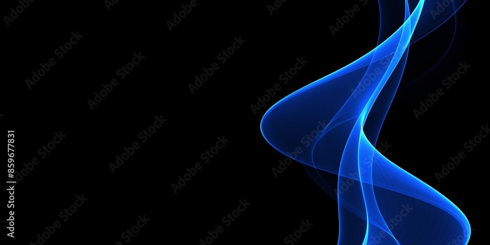 Poster abstract shiny color blue wave design element on dark background. science design