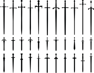 PNG Black silhouettes of swords and knifes 