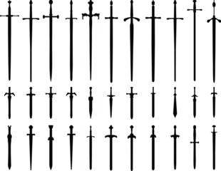 PNG Black silhouettes of swords and knifes 