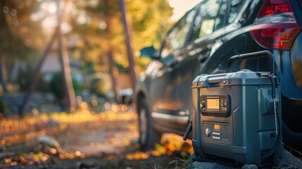 Portable Gasoline Generator in Car Trunk for Road Trips and Outdoor Adventures