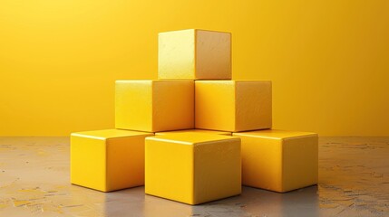 Fototapeta premium Yellow Cubes Arrangement Against a Yellow Wall