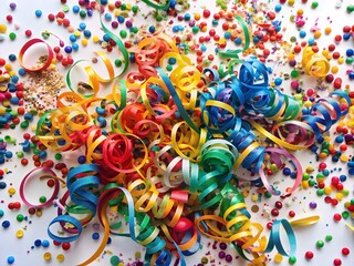 Fototapeta premium Bright And Colorful Streamers And Confetti Make A Festive Background For Any Celebration.