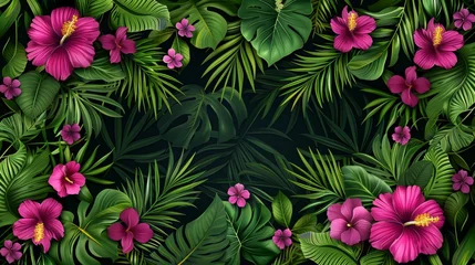 Selbstklebende Fototapeten Exquisite orchid wallpaper  hand drawn tropical floral pattern with realistic blooming flowers © Elena