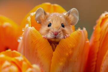 Cute Mouse in Orange Flower