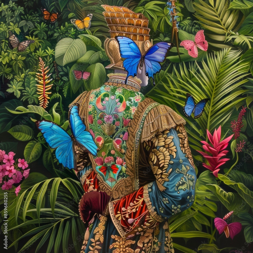 Canvas Prints A man is standing in a jungle with butterflies surrounding him