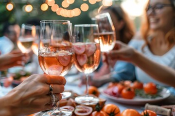 Obraz premium Celebratory Outdoor Gathering With Friends and Drinks