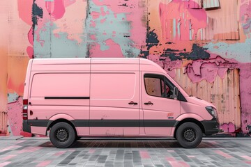 Pink Delivery Van by Colorful Urban Wall