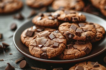 Homemade Chocolate Chip Cookies in Dark Setting
