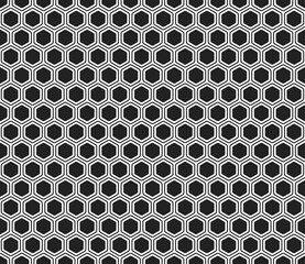 Geometric shapes background. Bold rounded hexagons mosaic pattern with inner solid cells. Hexagon cells. Seamless tileable vector illustration.