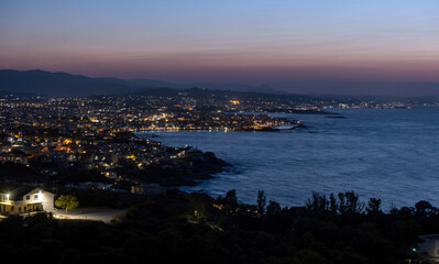 Greece. Crete island, view of Chania from Akrotiri hill and Venizelos tomb at night