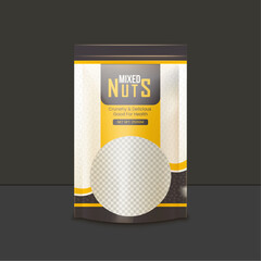 Pouch packaging design with editable vector and realistic nuts mockup