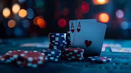 A deck of cards with two Aces and a pile of chips