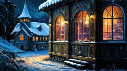 Obraz premium Fantastic castle landscape, winter in the mountains