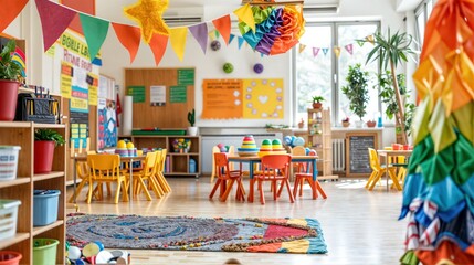 Colorful Classroom Decorated For First Day Of School