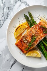 Grilled Salmon With Roasted Asparagus and Thyme