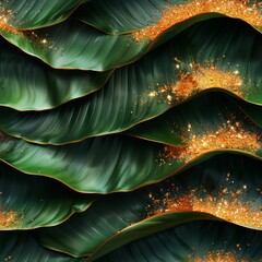 Obraz premium Luxurious palm leaf pattern with golden monstera leaves abstract jungle wallpaper design