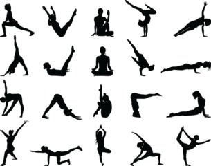 PNG Black silhouettes of yoga and fitness