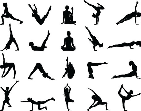 PNG Black silhouettes of yoga and fitness 