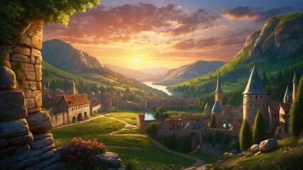 Fantastic castle landscape in realism style