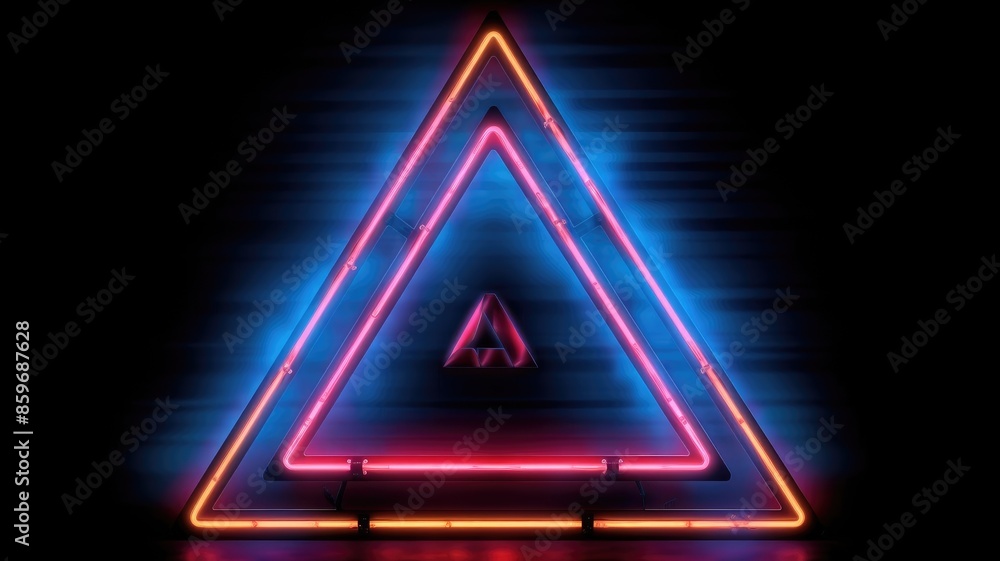 Poster abstract picture of beautiful geometric shape portal with digital style neon light reflecting set ag