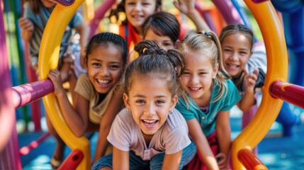 Fototapeta premium Happy School Children Playing on Playground