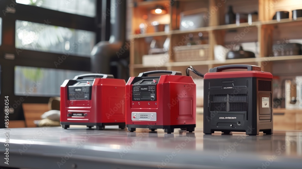 Poster comparison of three advanced red gasoline generators in a modern workshop environment