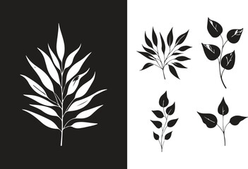 set of silhouettes of leaves