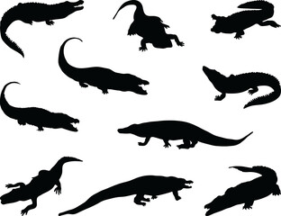Obraz premium PNG Black silhouettes of crocodiles