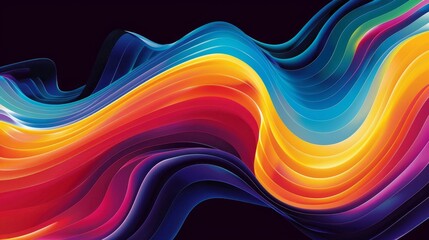 Obraz premium Abstract Colorful Wavy Lines on Black Background - Digital Art, Illustration, 3D, Graphic, Design