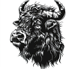 Obraz premium A black and white drawing of a bison 's head
