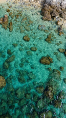 Aerial view of Michelino beach in Parghelia, Tropea. Calabria. Italy. Transparent sea and luxuriant nature. The most beautiful beach in Europe
