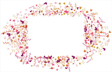 confetti, hearts, stars pink for promotions and events. For card, banner, poster, flyer, and web. Vector illustration.