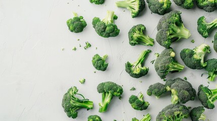 Healthy raw broccoli on white background with copy space for design