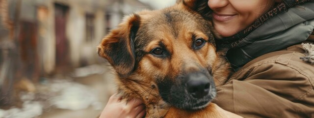 the veterinarian holds the dog in his arms. Selective focus
