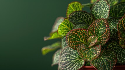 Fittonia plant close up on olive green backdrop