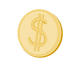 Metallic American dollar coin. Icon, vector sign. Gold coin, cent, currency. Illustration with Isolated background.