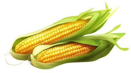 Fresh organic yellow corn on transparent background. Close-up studio shot of ripe maize cob, perfect for farm-to-table food concepts. Healthy vegetarian diet option with natural nutrition.