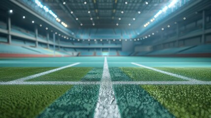 Closeup of a hightech field surface with builtin sensors in an empty sports arena