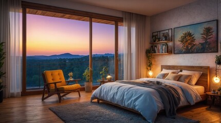 Fototapeta premium Beautiful and expensive bedroom in a minimalist