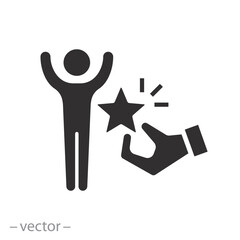recognition best worker icon, reward employee, star appraisal, leader  congratulation, flat symbol on white background - vector illustration