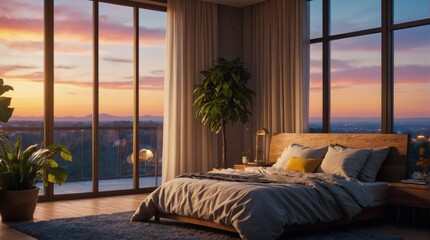 Fototapeta premium Beautiful and expensive bedroom in a minimalist