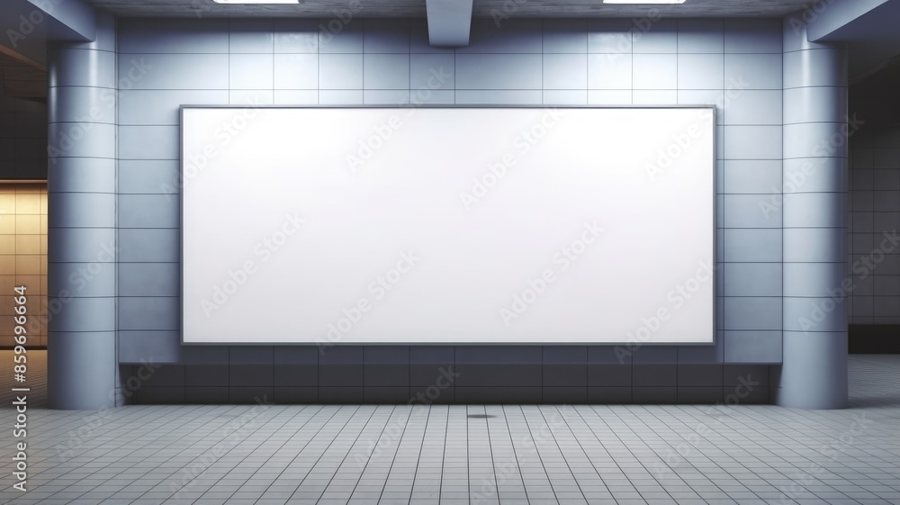 Poster a mockup of billboard with white color blank space setting at wall of empty indoor place. a large bi