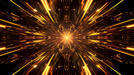 Golden neon reflections on a dark abstract background with regular lines. It is an aesthetic combination of color and form that attracts attention with its elegance.