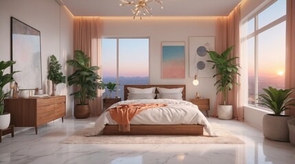 Fototapeta premium Beautiful and expensive bedroom in a minimalist