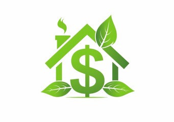 Obraz premium Green House with Dollar Sign Logo, Simple Design on White Background