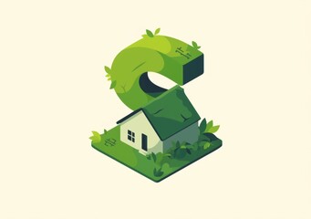 Minimalist Logo with Letter S and Green House, Dollar Sign, White Background