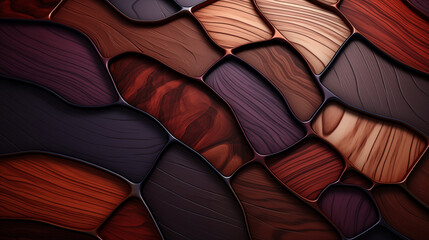 Fototapeta premium A red and brown hexagonal patterned wall. The pattern is made of wood and has a rustic feel