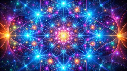 Cosmic Mandala with Vibrant Stars and Glowing Lines