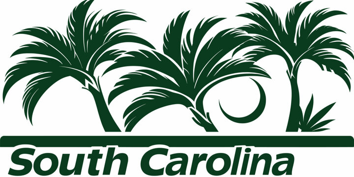 South Carolina logo with stylized palm trees and crescent moon in dark green on a white background, ideal for state pride and coastal-themed designs